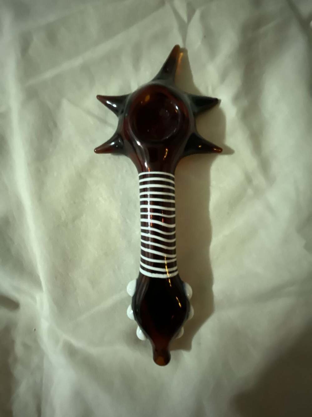 Art Glass Handcrafted Mace Shape Piece Amber and White